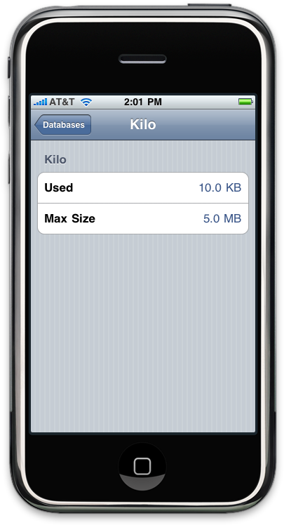 The database panel on the iPhone