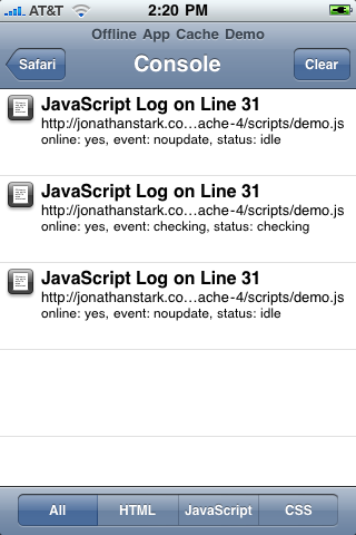 Mobile Safari debugging console