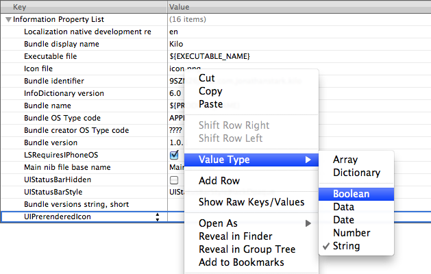 Select Boolean from the Value Type submenu