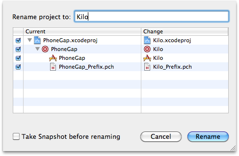 Type Kilo in the “Rename project to” field
