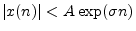 $ \left\vert x(n)\right\vert<A\exp(\sigma n)$