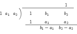 % For typesetting long division --- NEEDED WITHIN THE MAKEIMAGE ENV?\begin{dis...
...rule width 22\digitwidth}}
& & b_1-a_1 & b_2-a_2 &
\end{array}\end{displaymath}