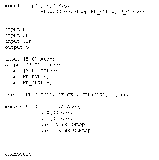 Figure 12-  Verilog file with LogiBLOX instantiation