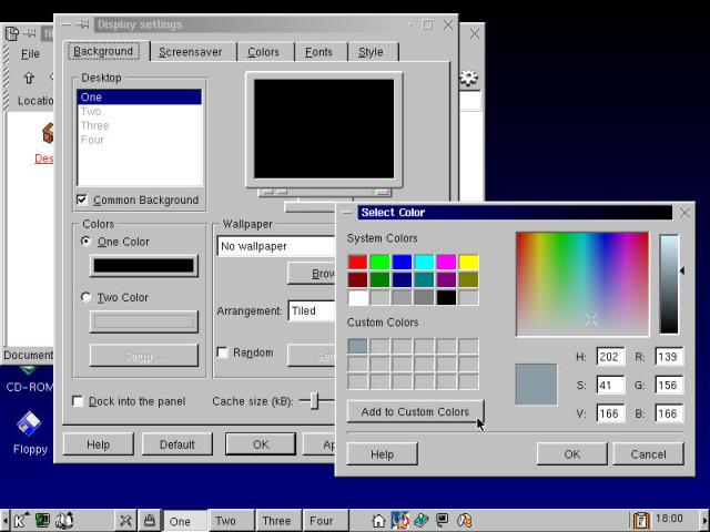 The Select Color dialog box, in the process of setting the Desktop Background color.