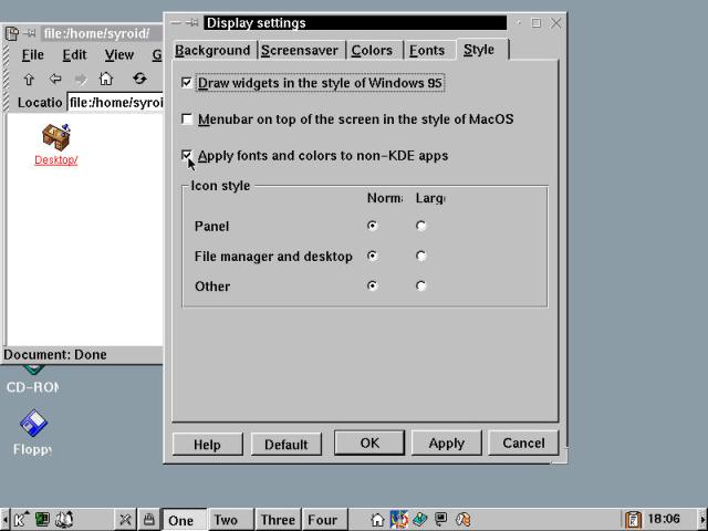 The Style tab screen from the Display settings dialog box.