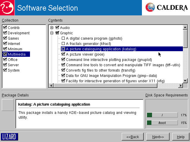 Software Selection, a refined feature of the newest Lizard installer, from LTP.