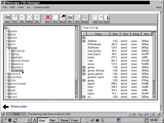 The Webmin File Manager module, courtesy of a useful Java applet.