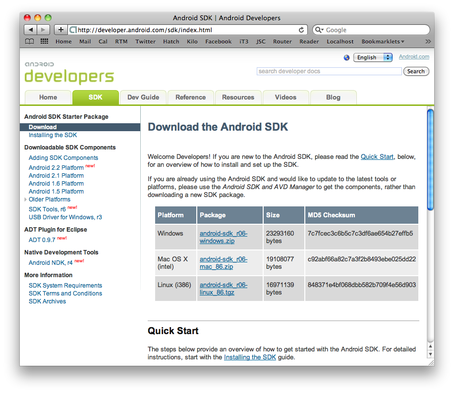 Download the appropriate Android SDK for your development machine.