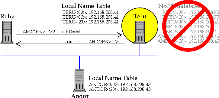 [Figure 1.11a: Query to an NBT node that is also the NBNS.]