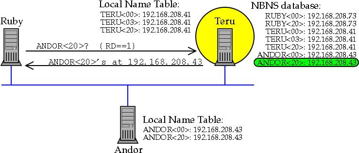 [Figure 1.11b: Query to an NBT node that is also the NBNS.]