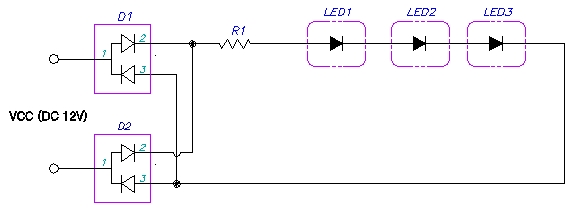 3구 LED모듈 회로도 (정전압, 무극성)