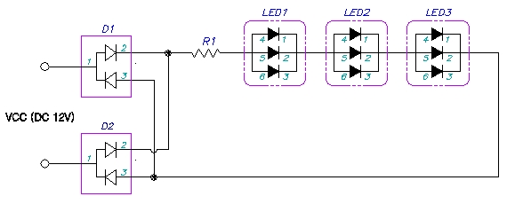 3구 LED모듈 회로도 (정전압, 무극성)